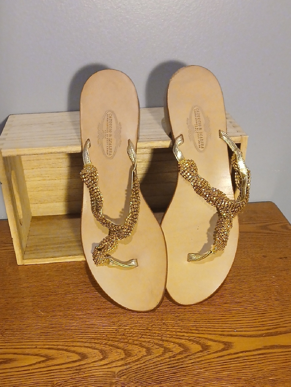 Gold Beaded Thong Sandals for Women